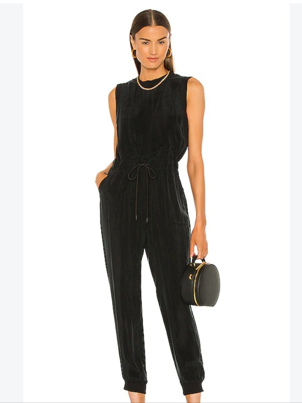 Alice + Olivia Black Cupro Zila Sleeveless Jogger Jumpsuit Size L